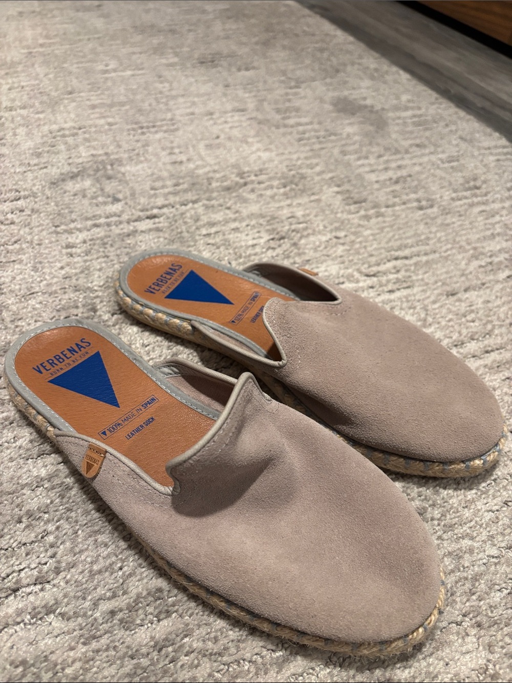 VERBENAS Taupe Suede Espadrille Slide Mules size 8.5 eur 39